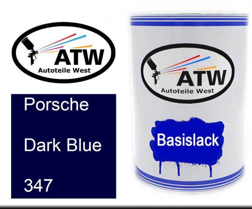 Porsche, Dark Blue, 347: 500ml Lackdose, von ATW Autoteile West.